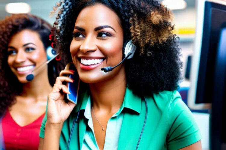 Frau im Callcenter mit Headset
